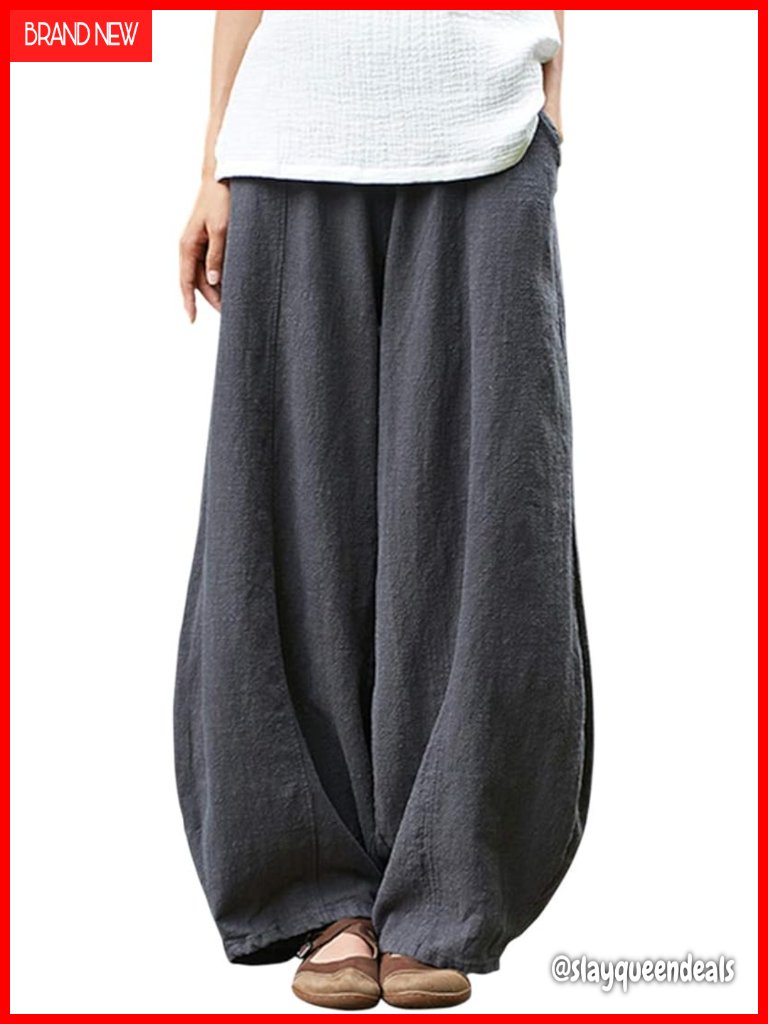 Cotton Linen Baggy Elastic Waist Wide Leg Lantern Pants
